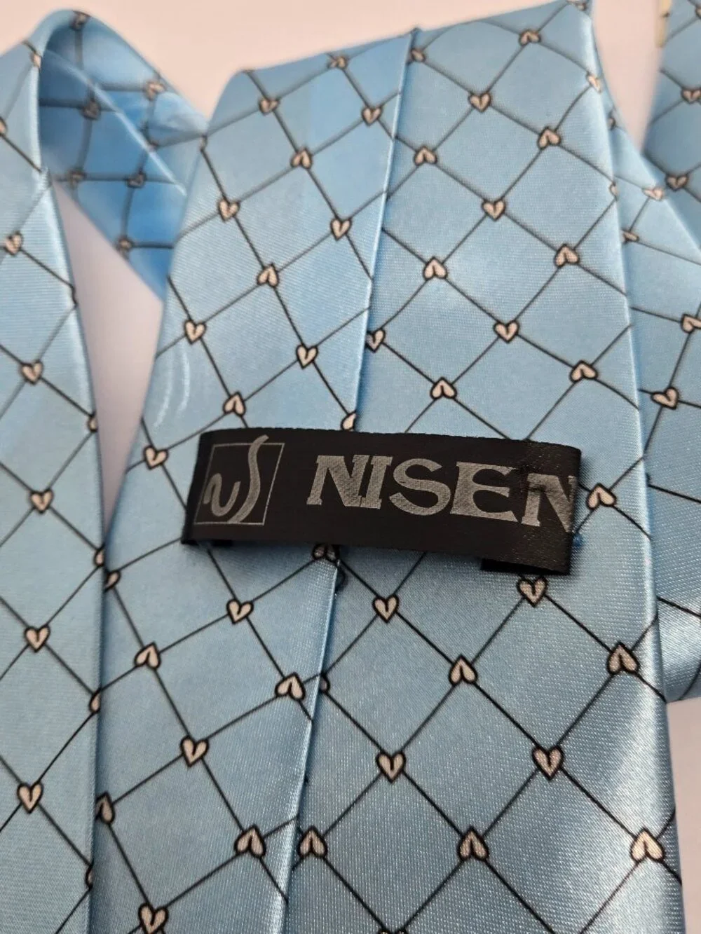 Nisen 100% Silk, Metallic Baby Blue Wide Geometric Tie, J. Tyler, New with Tag